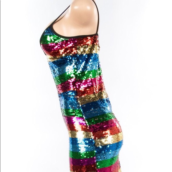 Multi Color Sequined Strappy Mini Dress - Picture 7 of 8